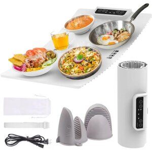 Electric Warming Tray Full Surface Heating, Portable & Rollable Food Warmer